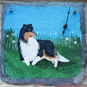 Hand-Painted Collie on Slate Clock, Unsigned