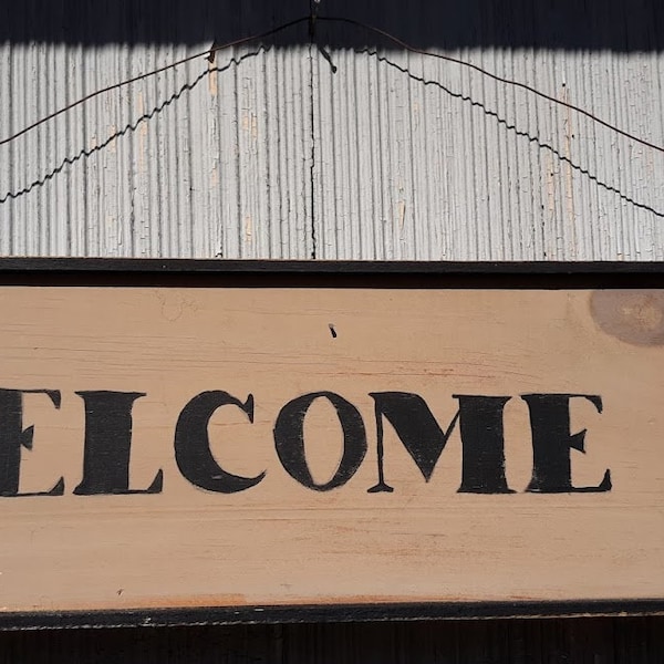 Handmade Wooden Rustic Welcome Sign, With Wire Hanger, Signed by Maker, 1997