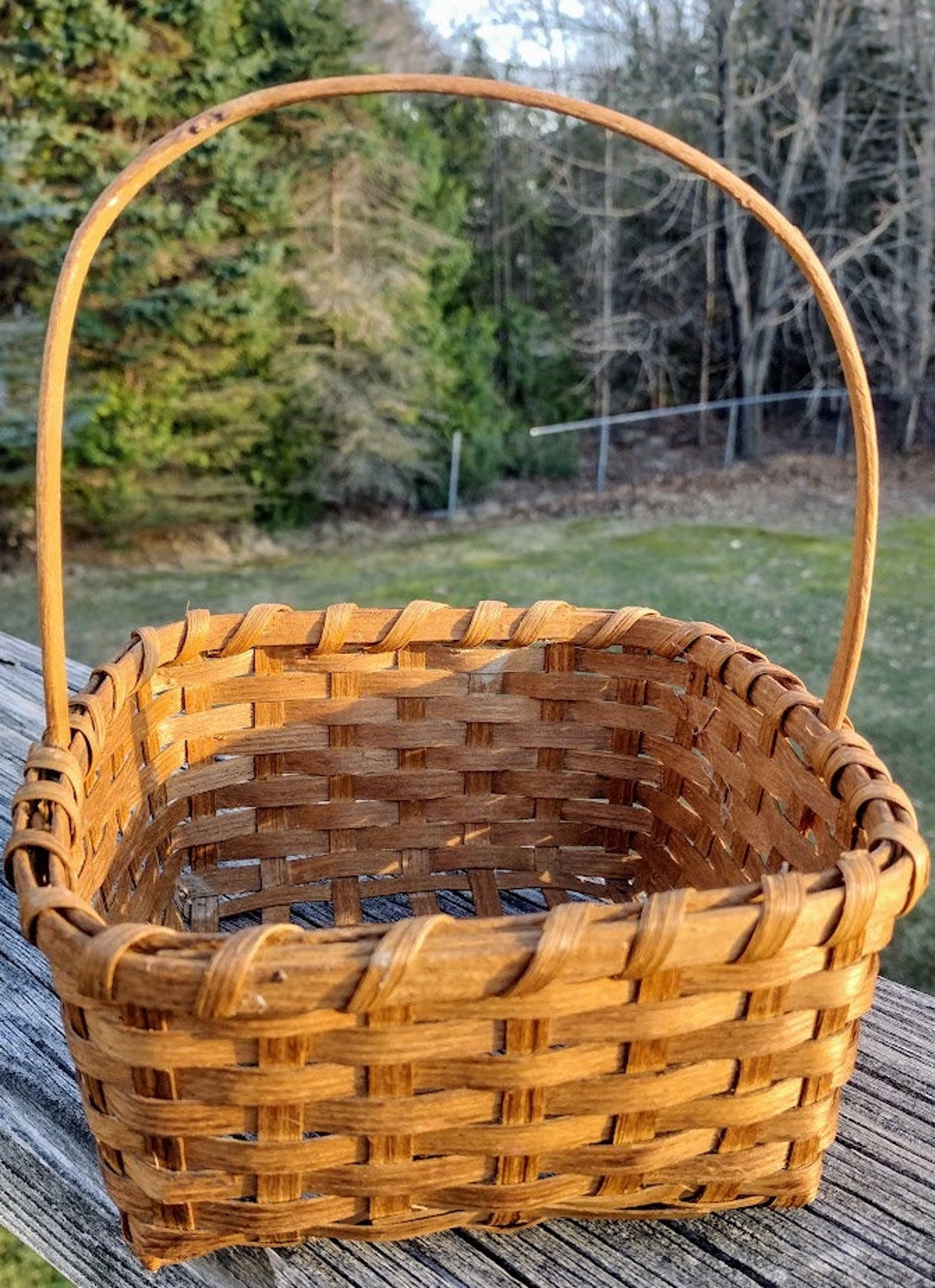 Antique Handmade Wood Berry Carrier Tote With Baskets Primitive