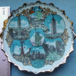 Vintage souvenir baratija plato &quot;Nueva York&quot; Lugares de interés, 4&quot;