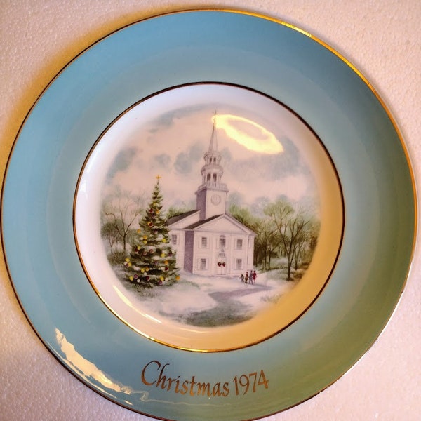 Vintage Collectible Decorative Plate, AVON Christmas Plate Series Second Edition, "Country Church", 1974, in Original Box