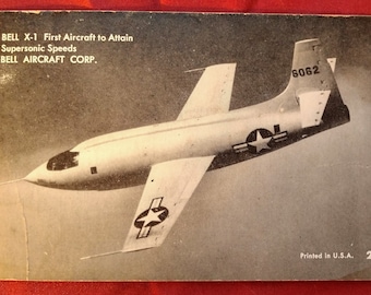 Vintage Black and White Photo Card of Bell X-1 Aircraft, Number 21, Printed in USA, Pre-Owned, c. 1950s RARE FIND!