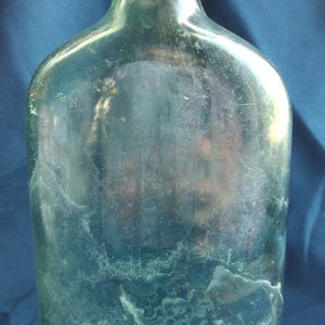 Vintage Green Glass Flask, Made for Virgin Island Company, by Owens-Illinois Glass Co, circa 1941