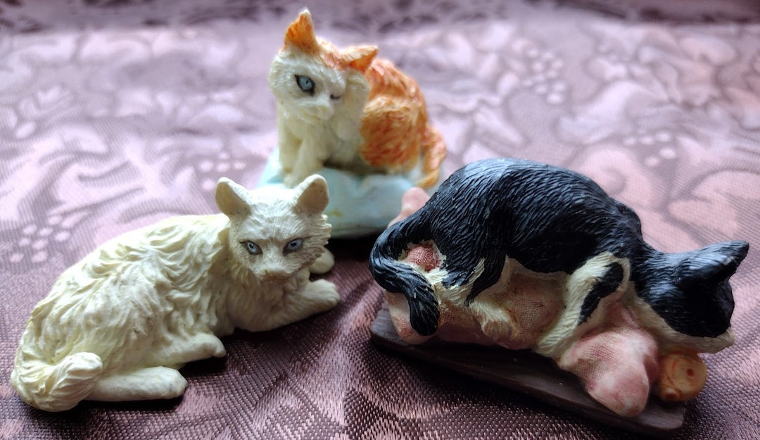 Lot of Three Vintage Miniature Resin Cats Figurines, Two by Lot of Three Vintage Miniature Resin Cats Figurines, Two by