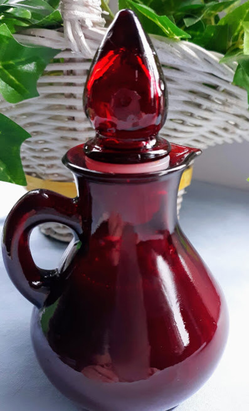 Vintage Avon Red Glass Decanter 'Strawberry Bath Etsy