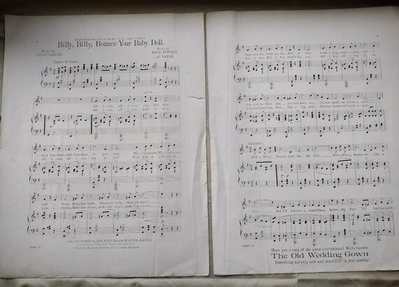 Antique Sheet Music, "billy-billy Bounce Your Baby Doll", Published in  1912, RARE FIND! - Etsy