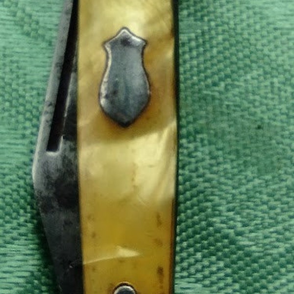 Vintage Pocket Knife, "Fish Tail", Yellow Pearl Handle, Single Blade, 2", c. 1950s