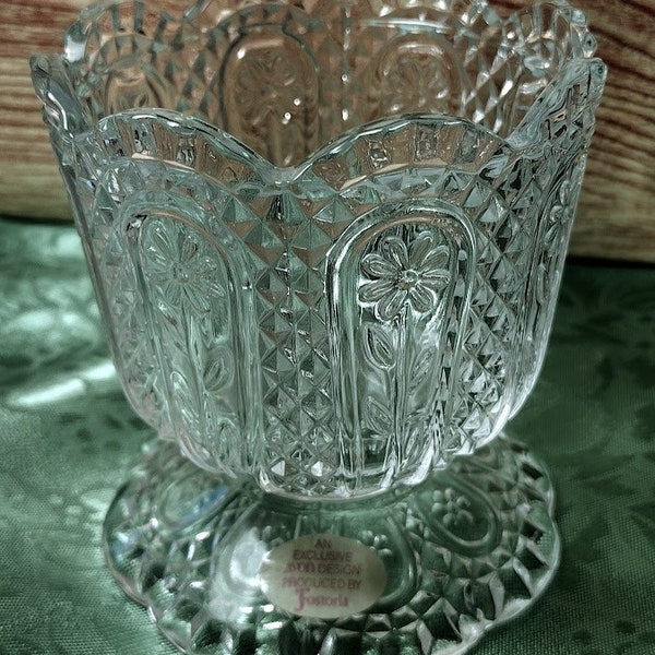 Vintage AVON Pressed Glass Candle Holder, Made by Fostoria, Daisy Pattern, With Original Box, c. 1970s