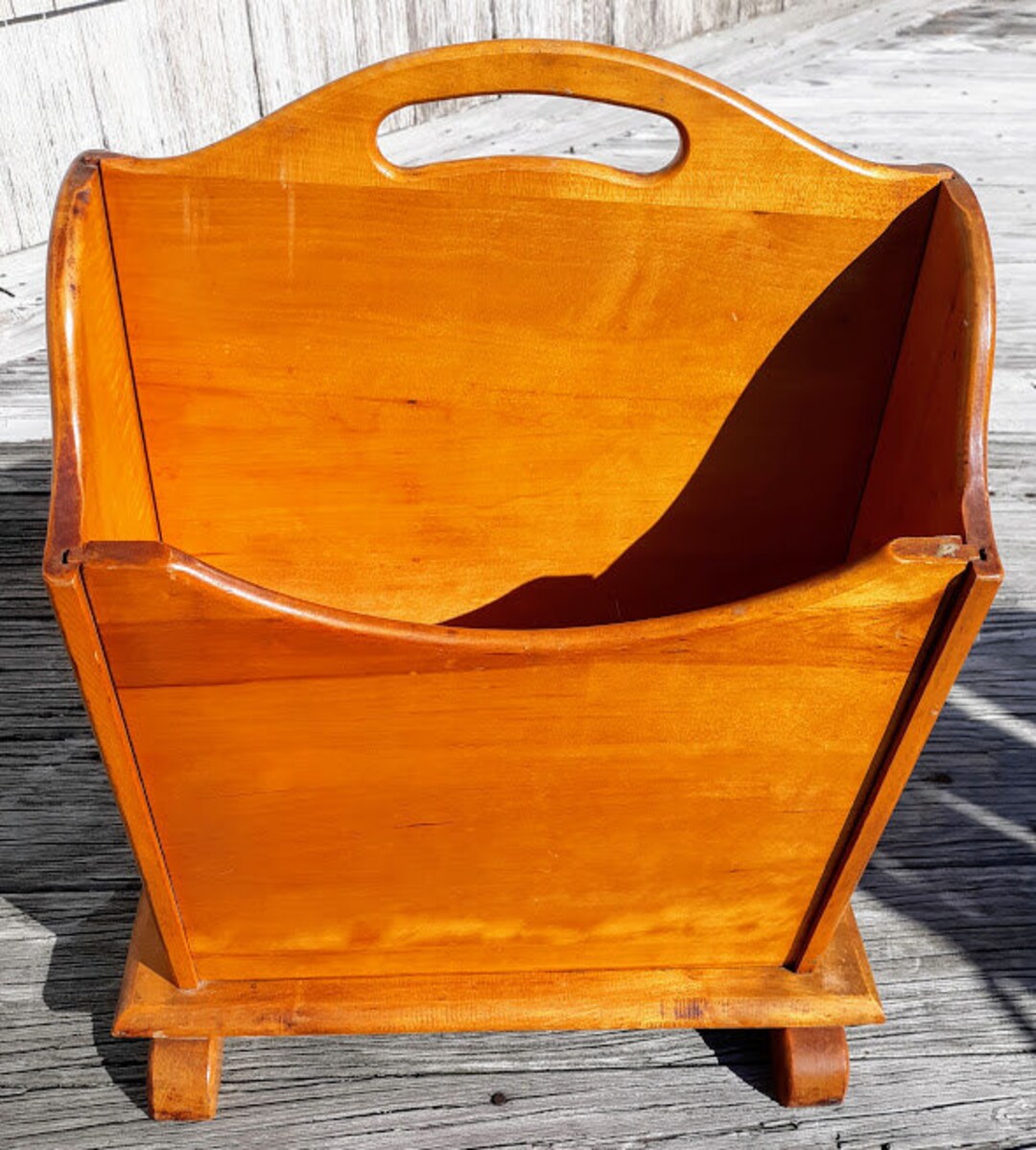 Vintage Maple Wood Magazine Holder Solid Wood Mid Century Etsy