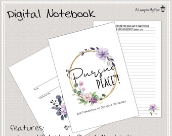 Pursue Peace Notebook, Floral Design, Printable JW Convention Notebook, Digital Notebook, 2022 Regional Convention Notebook