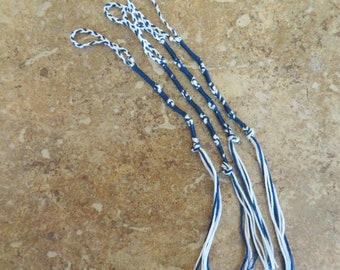 Tzitzit TZITZITS, Tassels, Dark blue and white Colors, braided loop set of 4 with/out a decorative bead, Torah Fringe