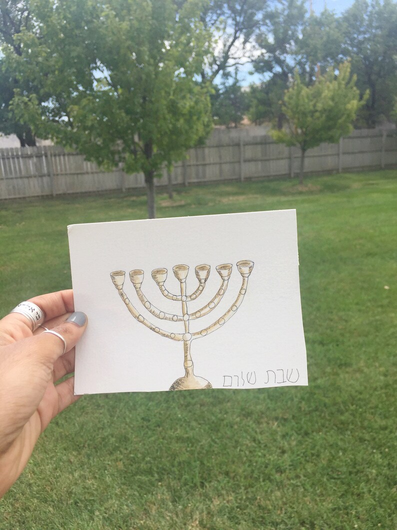 Original Watercolor Painting Menorah illustration, 7 branch, drawing, 4.5 x 6 image 4