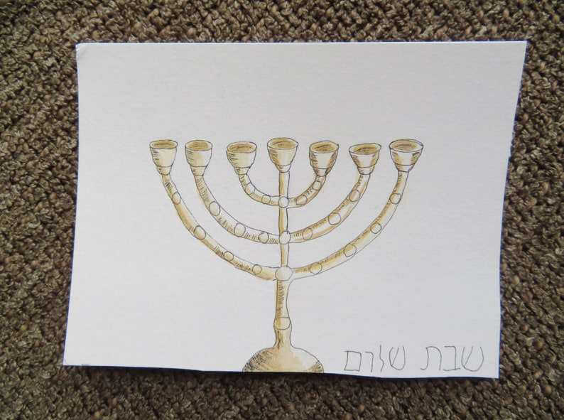 Original Watercolor Painting Menorah Illustration 7 Branch Etsy