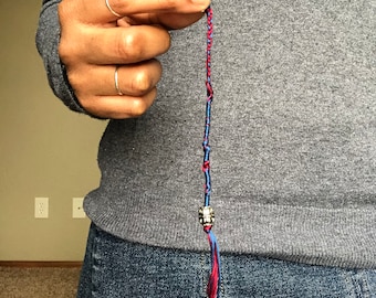Tzitzits Dark red and dark blue braided loop set of 4 with/out a decorative bead, Torah Fringe