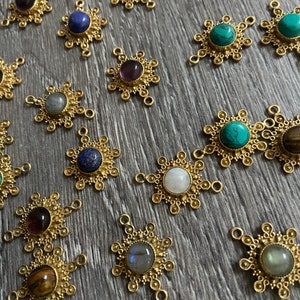 Brass connectors with gemstone ~ charms ~ macrame ~ pendant ~ jewelry making ~ hippie ~ crafts ~ brass charms