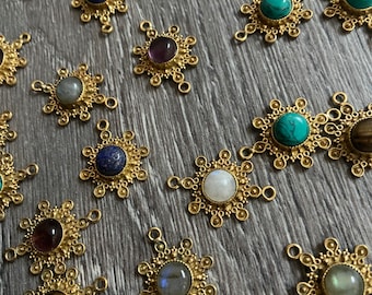 Brass connectors with gemstone ~ Charms ~ Macrame ~ Pendants ~ Jewelry making ~ Hippie ~ Crafts ~ Brass charms
