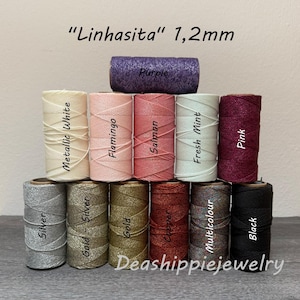 1,2mm "LINHASITA" 5/10/20m gewachstes Makramee Garn in Gold, Silber und Kupfer zur Schmuckerstellung, DIY Garn