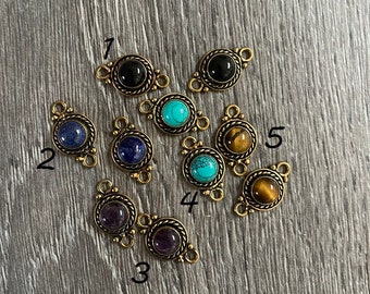 Cabochons round Stone Connector mit Edelstein ~ Messing Charms ~ Makramee ~ Anhänger ~ Schmuckerstellung ~ Hippie ~ Basteln ~ Messing Charms