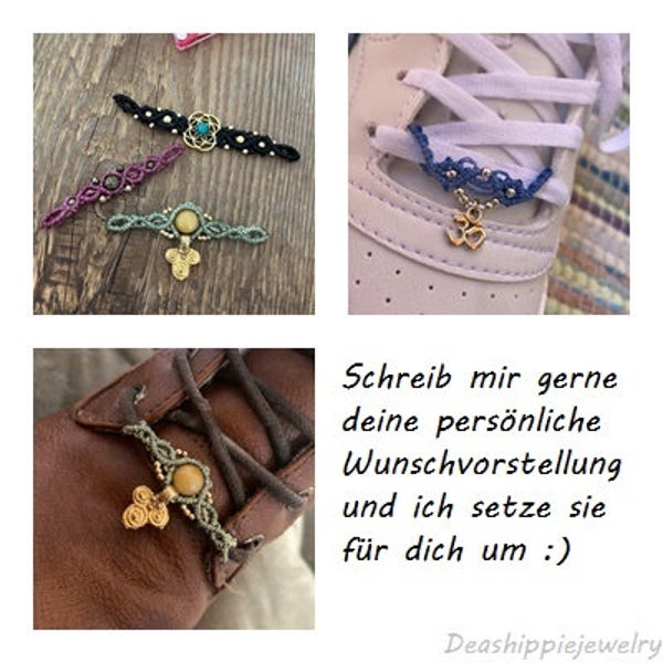 Schuhschmuck aus Makramee mit Edelsteinperlen in verschieden Designs ~ Schuhanhänger ~ Hippie ~ Einzigartig ~ Ethno ~ Jewelry