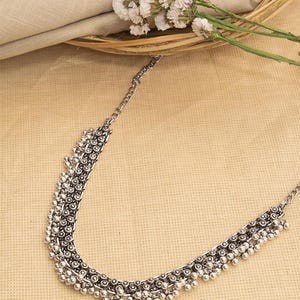 Oxidized Silver Plated Choker Necklace | Handmade Indian Designer German Silver Necklace | Boho Statement Jewelry for Women | Party Wear