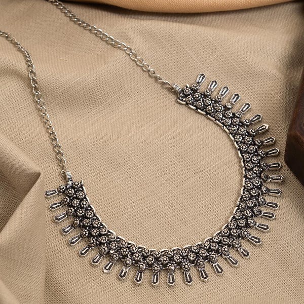 Oxidized Silver Plated Choker, Handmade Designer German Silver Statement Necklace for Women
