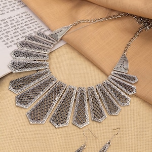 Handcrafted Oxidized Choker Necklace | Ethnic Indian Boho Jewelry for Women & Girls | Trendy Silver Plated Statement Neckpiece