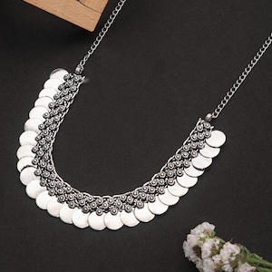 Oxidized Silver Plated Choker Necklace | Handmade Indian Designer German Silver Necklace | Boho Statement Jewelry for Women | Party Wear