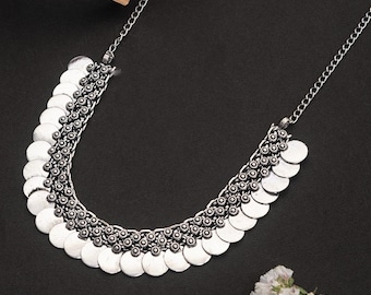 Silver Choker Necklace, Oxidized Handmade Boho Indian Jewelry, Ethnic Tribal Statement Neckpiece for Women