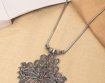 Oxidierte Silber Pfau Halskette | Handgemachter indischer Choker