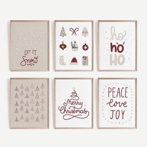 Boho kerstset van 6 prints |Trendy boho-vakantiedecor |Kerst printables | Boho kerstgalerij muurkunst | Neutrale kerstafdrukken