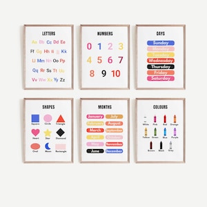 Set of 6 Educational Wall Art,Classroom Posters,Homeschool Printables, Educational Poster,Alphabet Poster, Kids Wall Art,Playroom Posterlogo