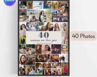 Personalized 40th Birthday Gift 40 Reasons We Love You Printable Custom Canva Template for Her or Him 40th Years Old Birthday Gift