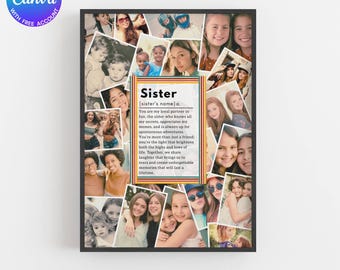 Collage de fotos personalizado para tu mejor amiga del alma, regalo con definición, lámina decorativa para pared, recuerdo personalizado, plantilla editable única de Canva (descarga digital).