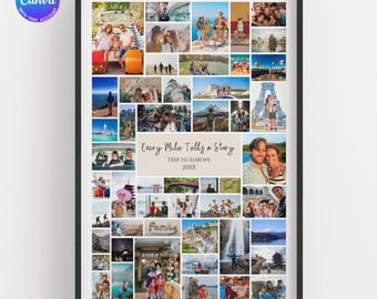 Personalised travel memories photo collage, Holiday photo print, Personalised adventure print, Custom Family travel Print,  24x36 Template