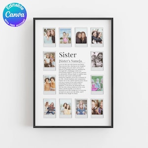 Sister definition photo collage gift sister poster custom sister gift wall art gift for sister Editable Canva template Instant download