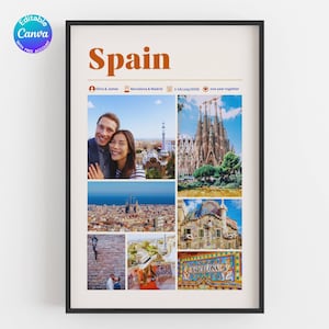 Travel Photo Collage Travel Memories Wall Art Template Editable Custom Travel Poster Personalised Anniversary Birthday Gifts Honeymoon