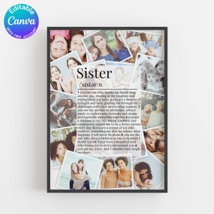 Sister definition photo collage gift sister poster custom sister gift wall art gift for sister Editable Canva template Instant download