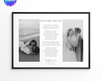Song lyrics print Wedding song lyrics print Photo Print Wedding anniversary gift Wedding photo gift First dance wedding songs Canva Template