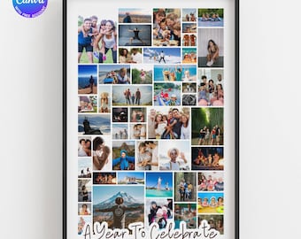 Photo Collage Canva Template Poster Picture Display Customizable Editable Sign Template Family Wedding Funeral Sentimental Custom Gift Idea