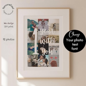 Gepersonaliseerde fotocollage Verjaardagscadeau 1e jaar voor vriend en vriendin Collage 12 foto's, ons jaar samen, aangepaste foto
