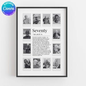 Plantilla de collage de fotos para 70 cumpleaños, regalo personalizado para abuela y abuelo, regalo para papá y mamá, regalo de cumpleaños, Canva