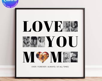 Custom Mum Photo Collage TEMPLATE, Gift for Mother, Mother&#39;s Day Gift, Birthday Present, Edit Yourself DIY Download, Canva Template