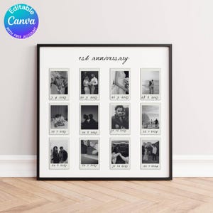 Custom Polaroid Photo anniversary gift, Polaroid Frame wedding photo collage gift, romantic photo gift, 1st anniversary gift, Canva Template
