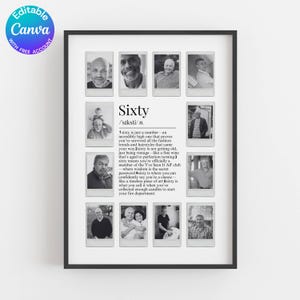 Personalised 60th Birthday Photo Collage, 60th Birthday Gift, Sixty Years Wall Art, Polaroid Photo Decor, Unique Gift, Milestone Birthday