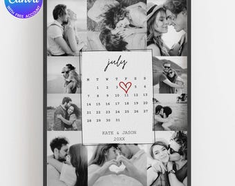 Photo Collage Anniversary Gift, Custom Frame Romantic Decor, Boyfriend Gift, Couple Printable, Memory Keepsake, 1 Year Anniversary Gift
