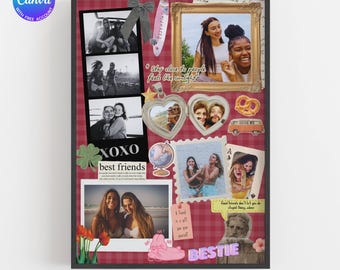 Printable Best Friend Matchbook Collage Poster Personalized Bestie Gift Editable Canva Template Custom Friendship Photo Birthday Present
