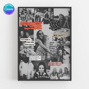 May include: Black framed collage print featuring multiple black and white photos of friends. Text overlays include phrases like "Good friends are like stars" and "A friend like you." The print is a sentimental gift.