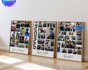 Abschlussgeschenk Canva Vorlage, Fotobrett Anzeige, Senior Collage Andenken, Abschlussfeier Poster, Schulfotocollage, benutzerdefinierter bestandener
