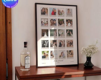 Moldura personalizada para colagem de fotos Polaroid, presente de aniversário de um ano (modelo em tela)