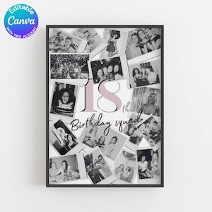 18th Birthday Photo Collage, 18th Birthday Gift, Birthday Number 18,18th Photo Collage Template, Editable 18th Birthday, Gift for daughter